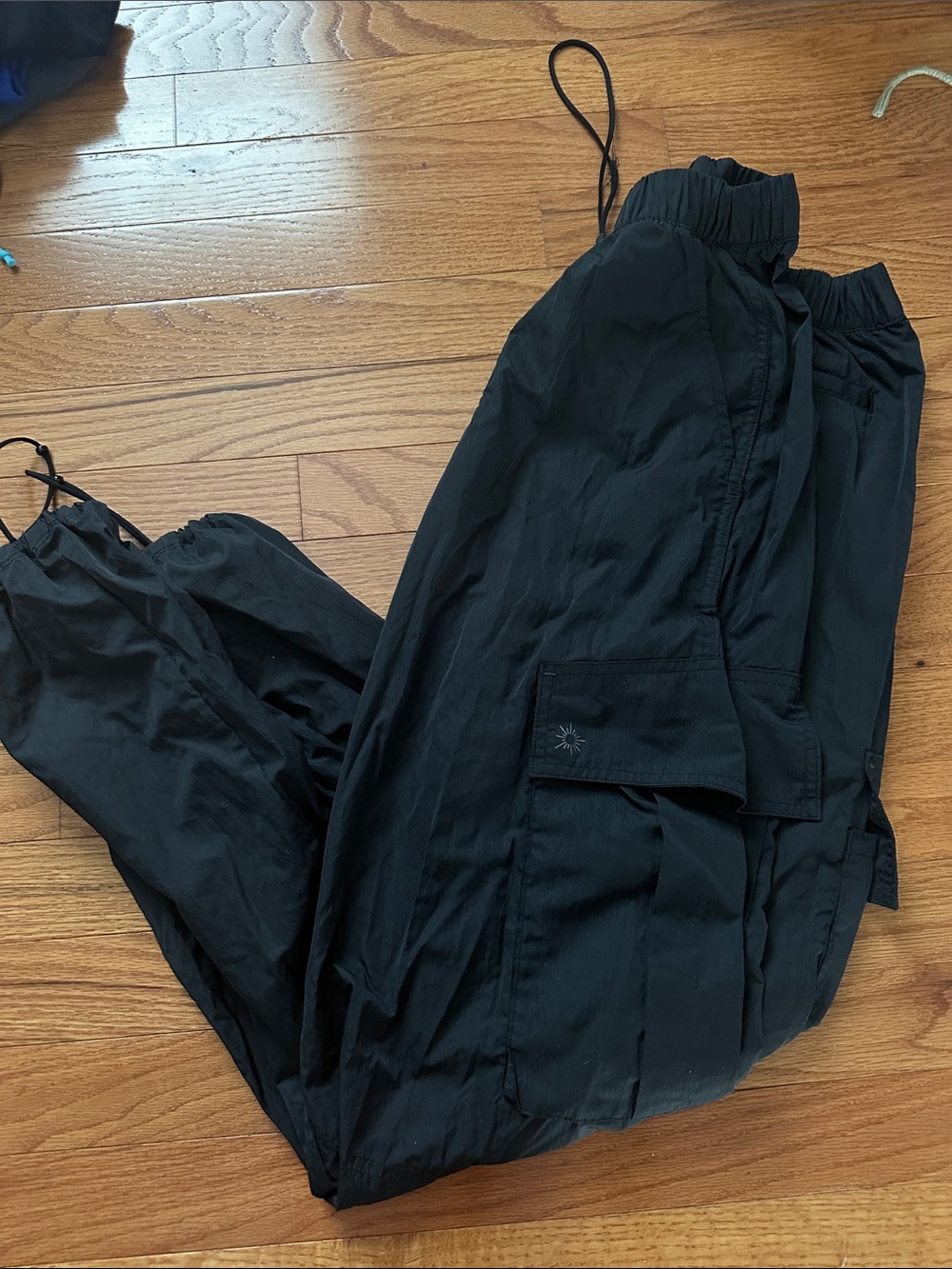 Offline Black Cargo Track Pants with Drawstring